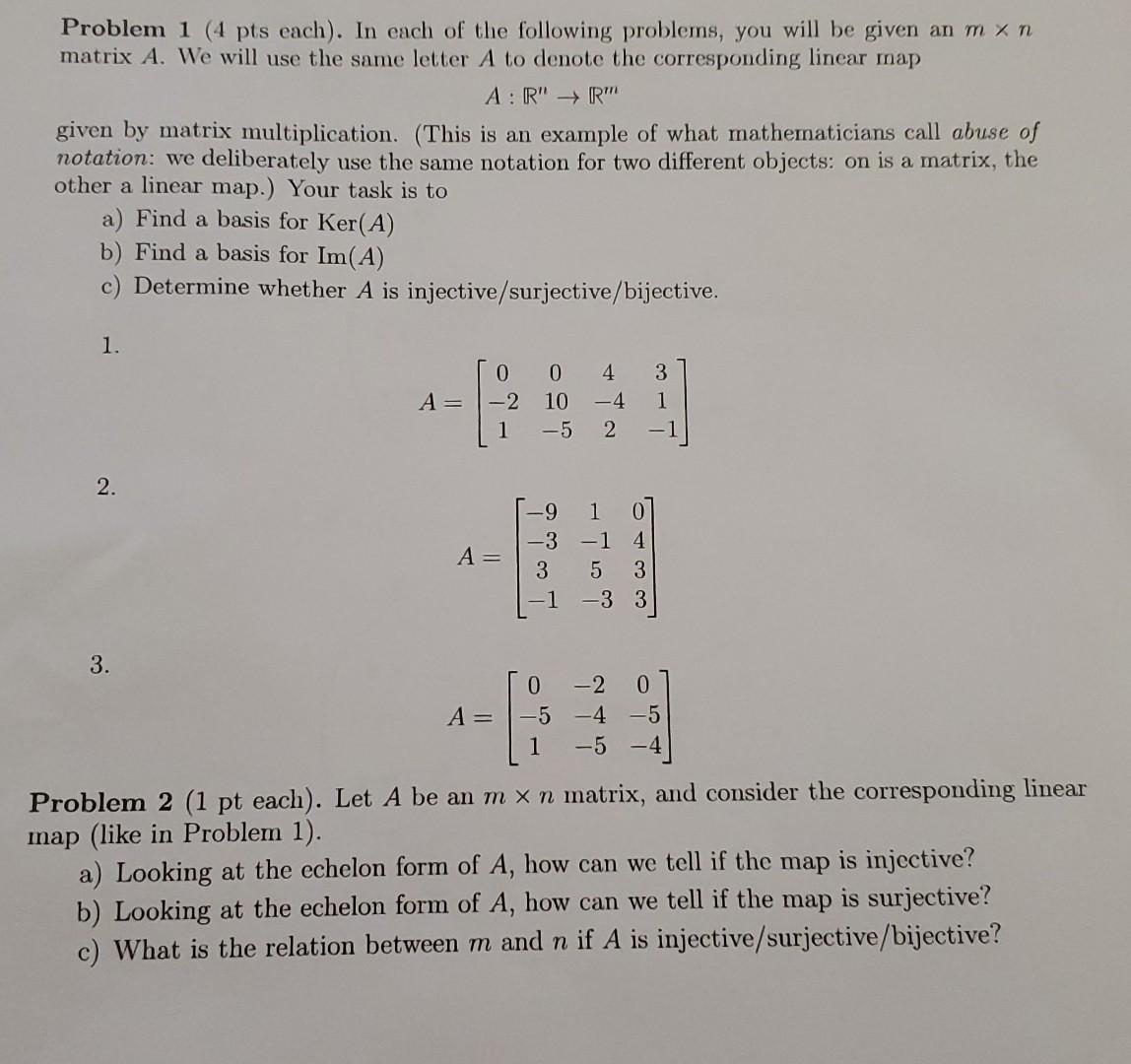 Solved Problem 1 (4 pts each). In each of the following | Chegg.com