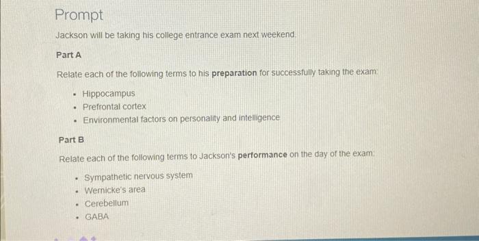 Solved Prompt Jackson will be taking his college entrance | Chegg.com