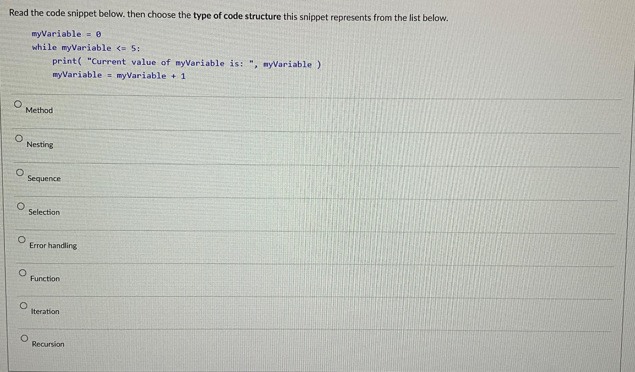 Solved Read The Code Snippet Below. Then Choose The Type Of | Chegg.com