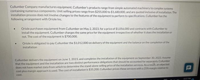 Solved Cullumber Company manufactures equipment. Cullumber's | Chegg.com