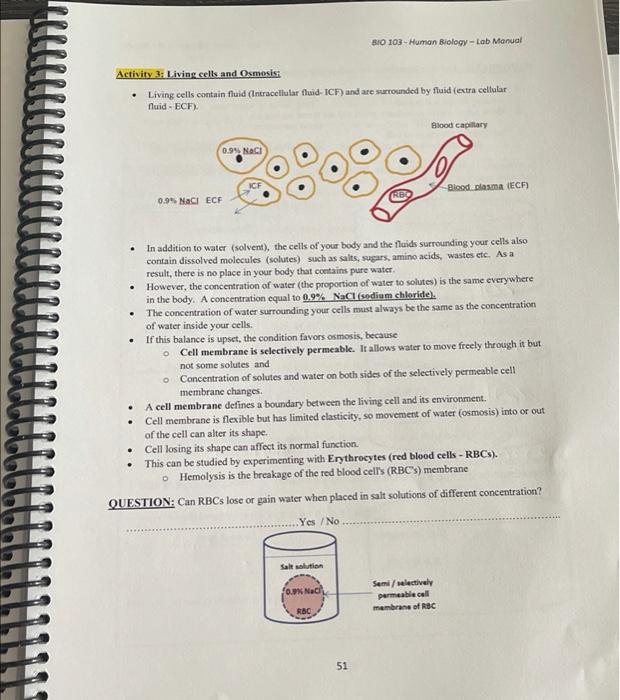 Solved BIO 103 - Human Biology-Lab Manual Activity 3: Living | Chegg.com