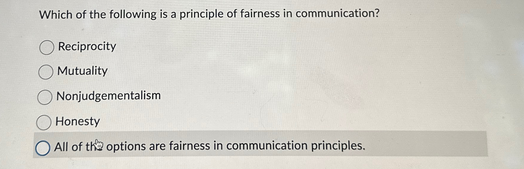 Solved Which of the following is a principle of fairness in | Chegg.com