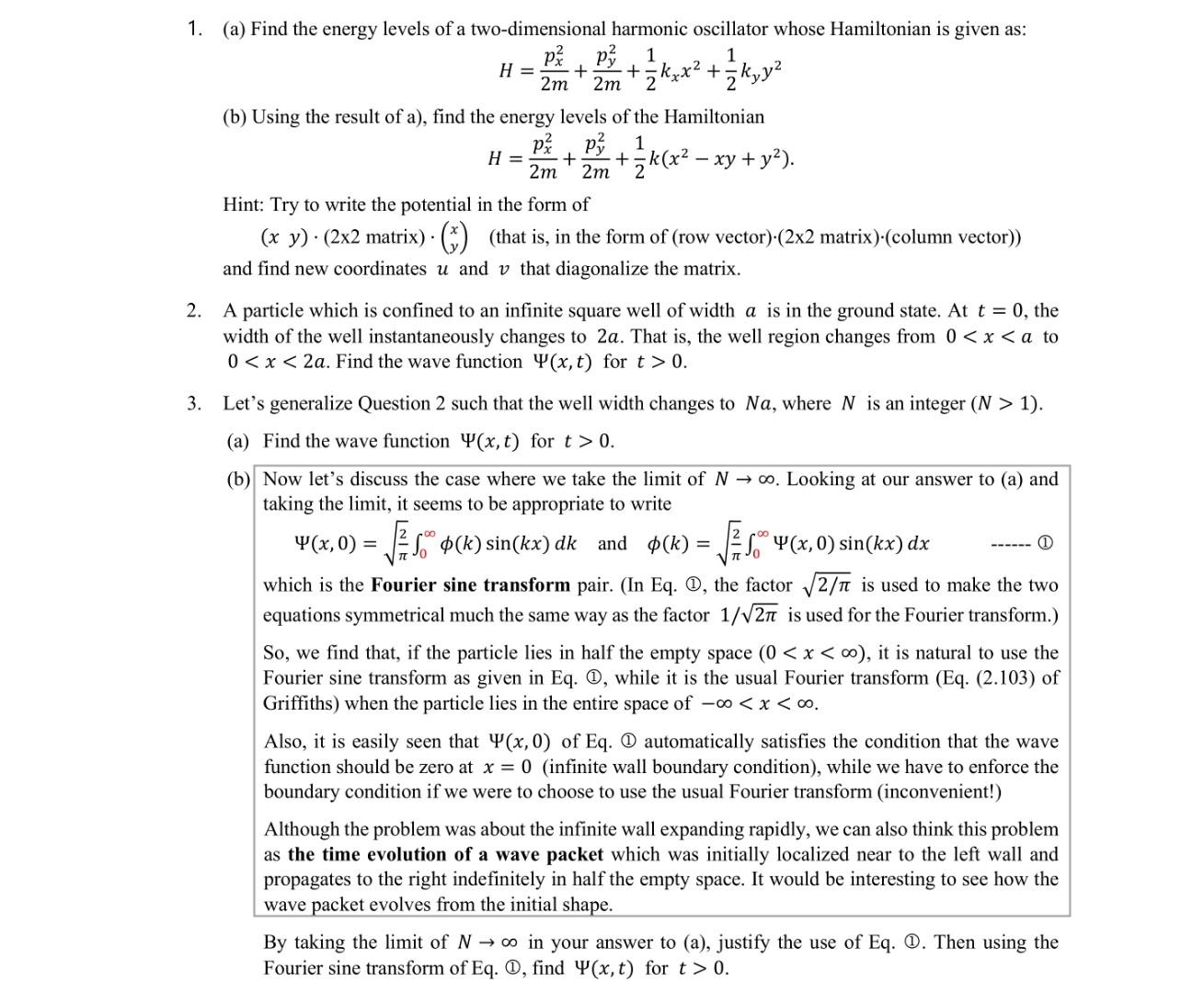 Solved + 1. (a) Find the energy levels of a two-dimensional | Chegg.com