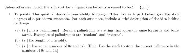 Solved Unless otherwise noted, the alphabet for all | Chegg.com