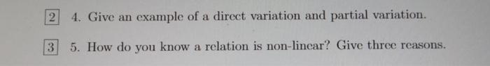 Solved 2. 4. Give an example of a direct variation and | Chegg.com