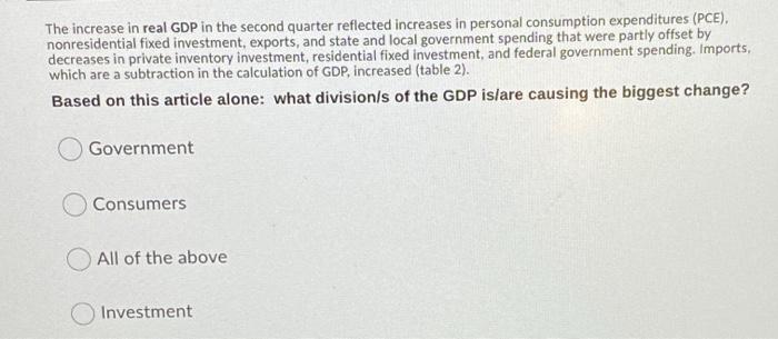 Solved The increase in real GDP in the second quarter | Chegg.com