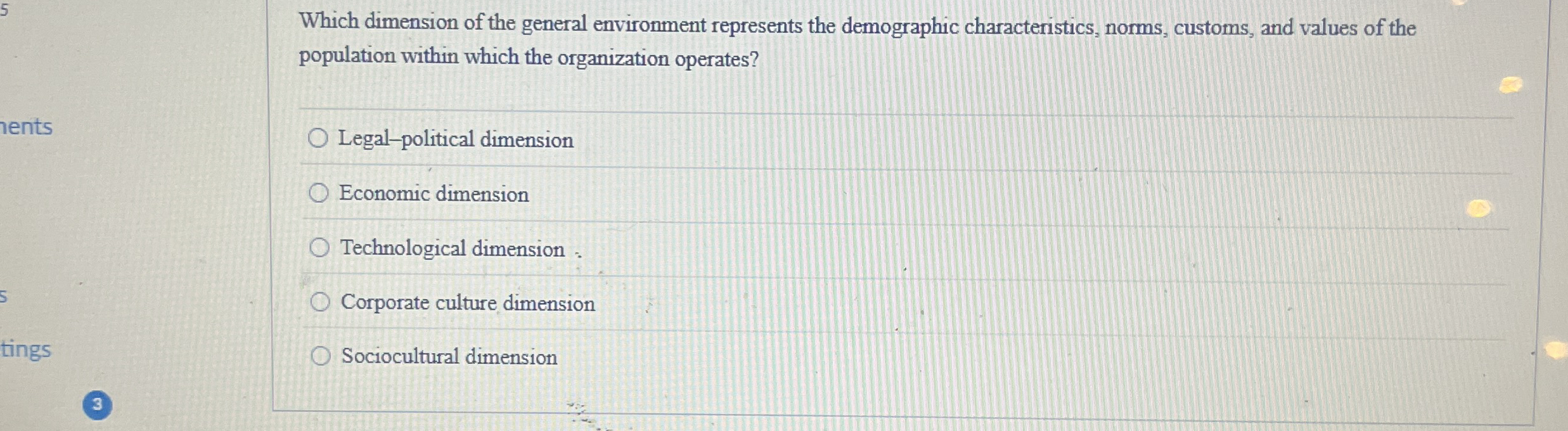 5 ﻿Which dimension of the general environment | Chegg.com