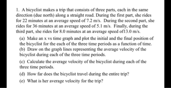 Solved 1. A bicyclist makes a trip that consists of three | Chegg.com