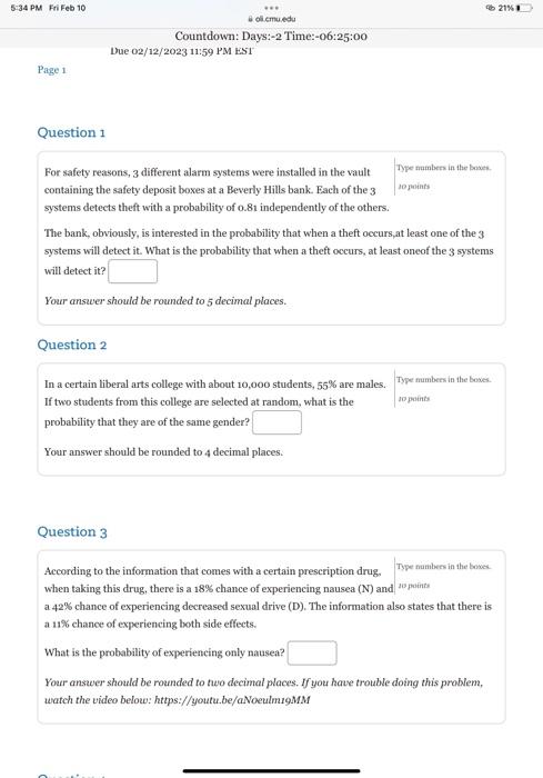 [Solved]: For safety reasons, 3 different alarm systems wer