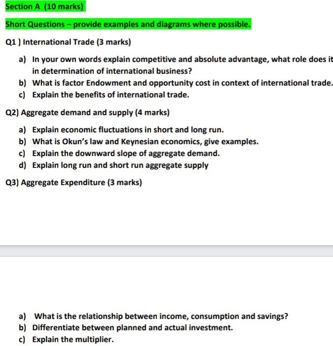 Solved Section A 10 Marks Short Questions Provide Examples Chegg Com