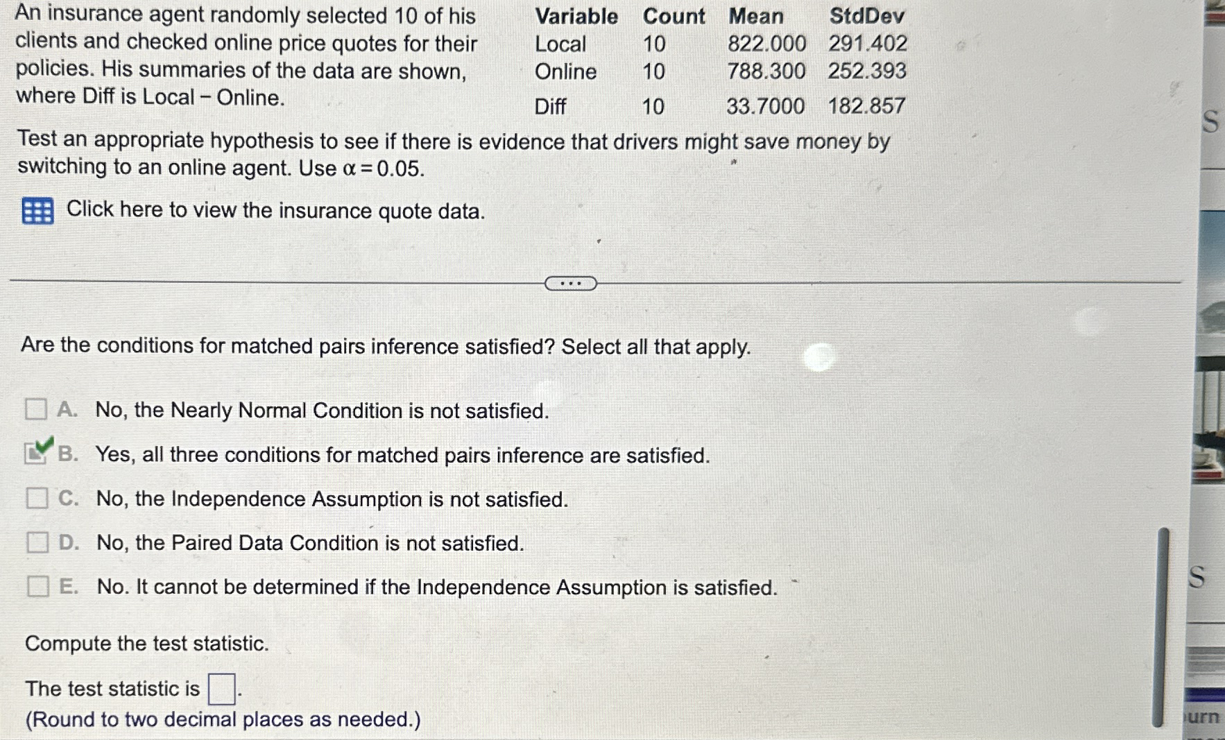 Solved An insurance agent randomly selected 10 ﻿of his | Chegg.com