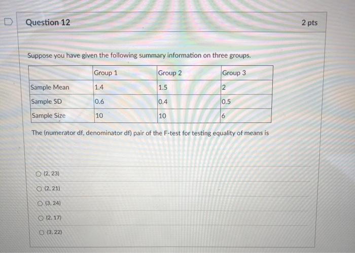 Solved Question 12 2 pts Suppose you have given the | Chegg.com