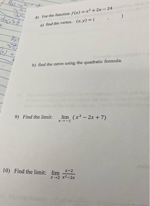 Solved In( 67) 8) For the function f(x) = x + 2x - 24 a) | Chegg.com