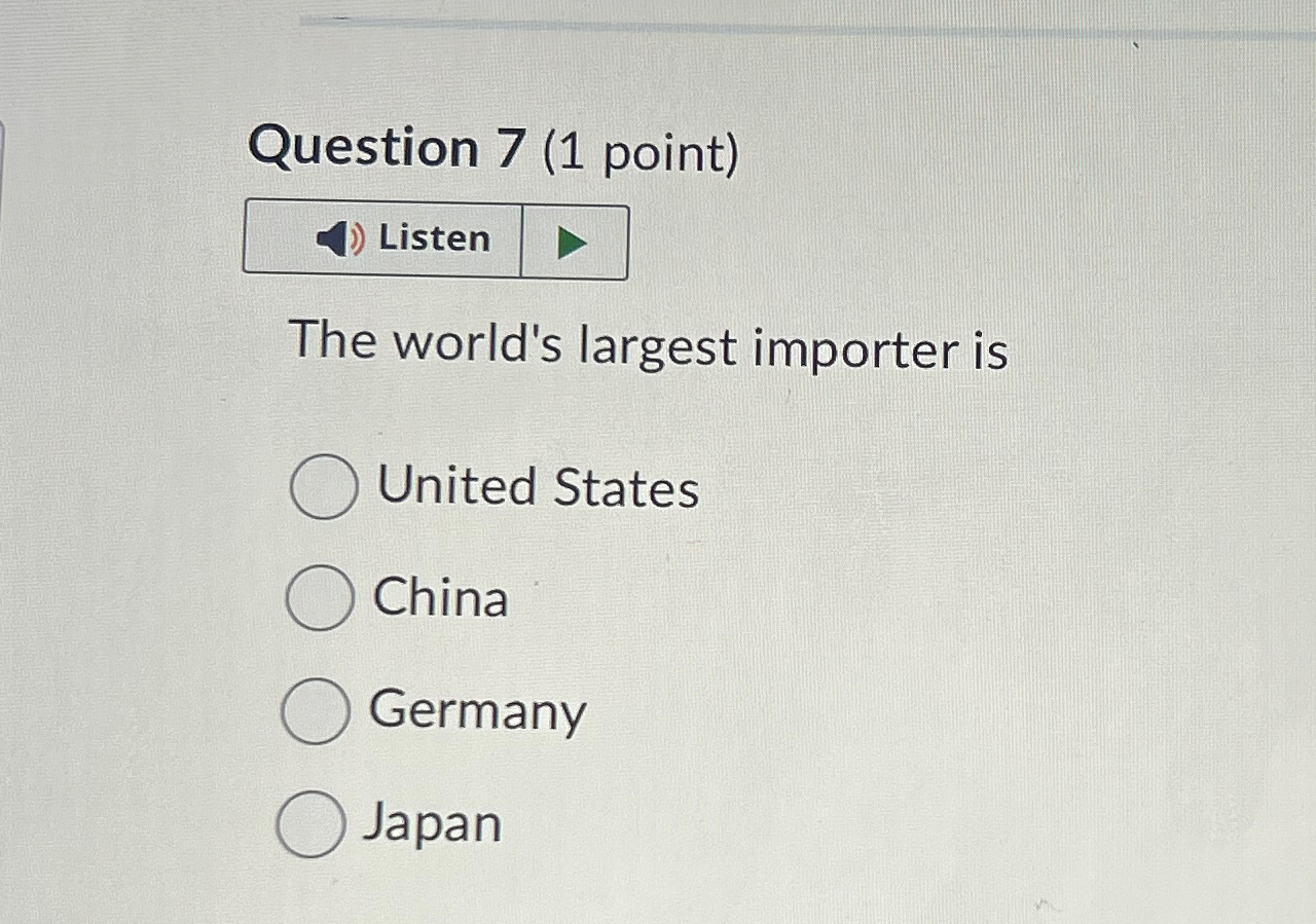 Solved Question 7 (1 ﻿point)The World's Largest Importer | Chegg.com