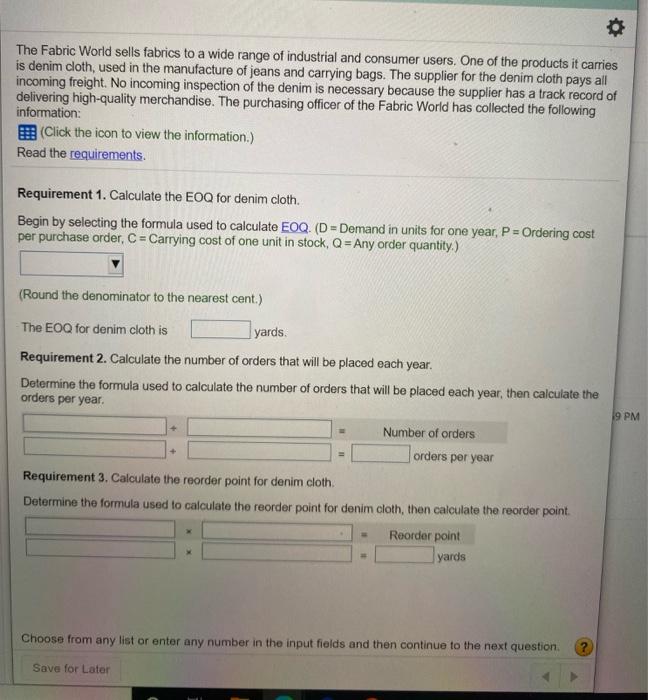 Solved The Fabric World sells fabrics to a wide range of