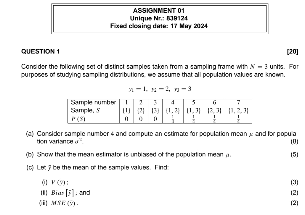 Solved \table[[ASSIGNMENT 01],[Unique Nr.: 839124],[Fixed | Chegg.com