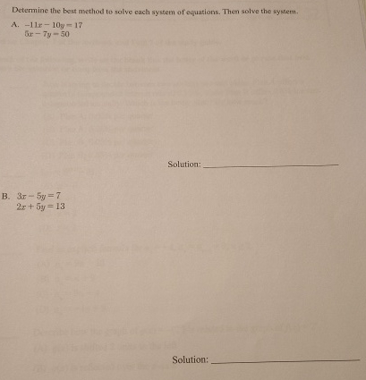 Solved Determine the best method to solve each system of | Chegg.com