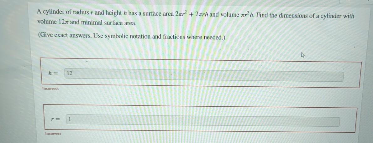 surface area of hollow cylinder with radius r and height h