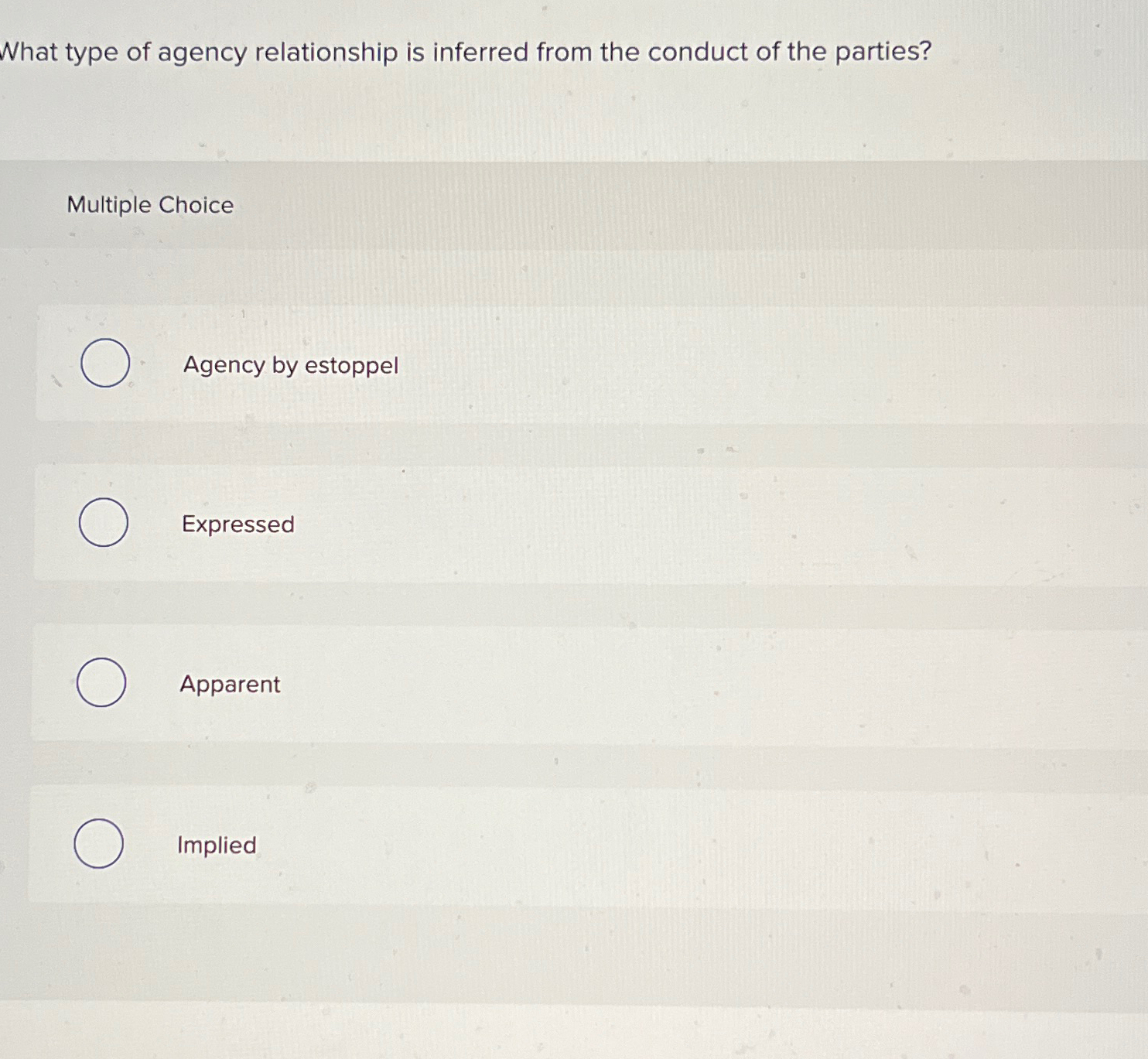 Solved What type of agency relationship is inferred from the | Chegg.com