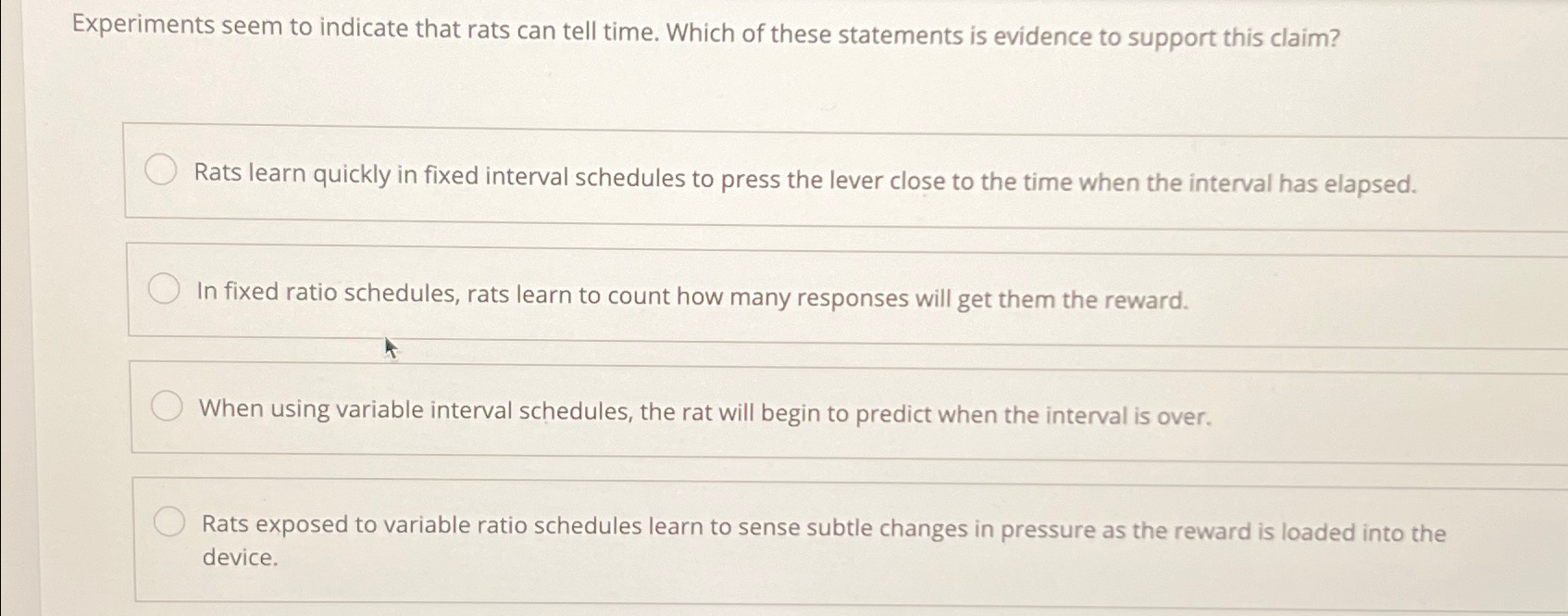 Solved Experiments seem to indicate that rats can tell time. | Chegg.com