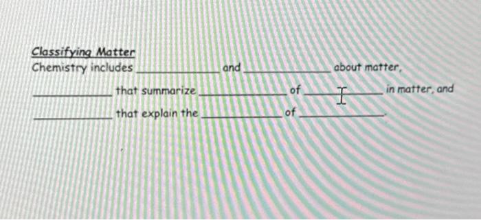 Solved Classifying Matter Chemistry Includes That Summarize