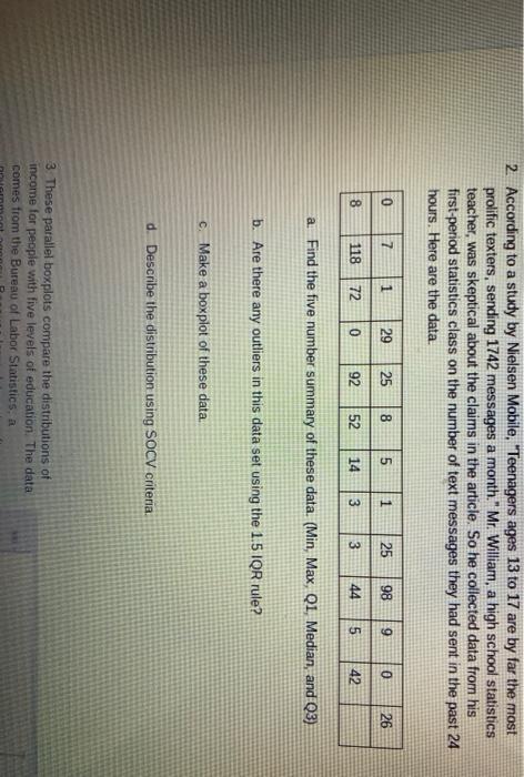 3. These parallel boxplots compare the distributions | Chegg.com