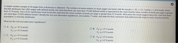 Solved o A Simple random sample of 20 pages from a | Chegg.com