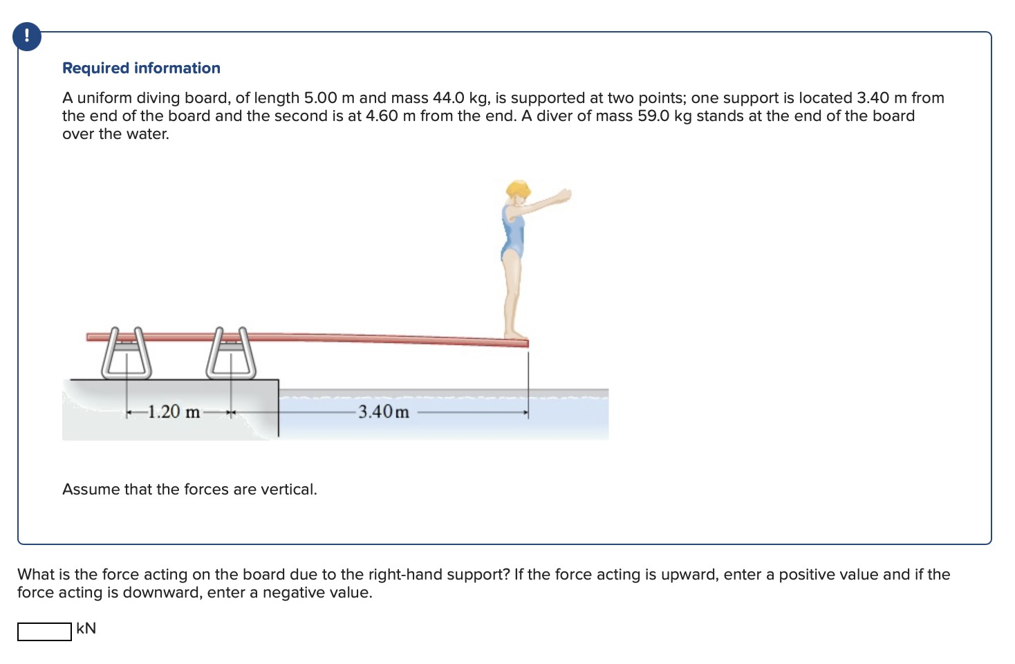 A uniform diving board, of length 5.00 ﻿m and mass