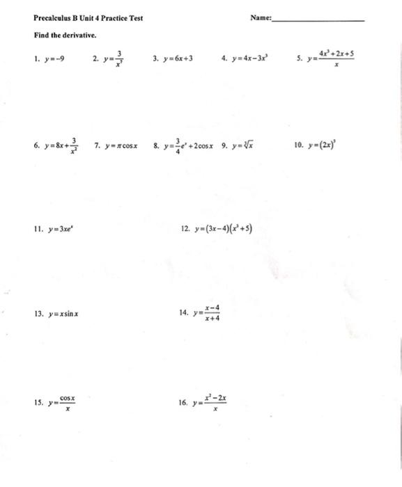 Solved Name: Precalculus B Unit 4 Practice Test Find The | Chegg.com