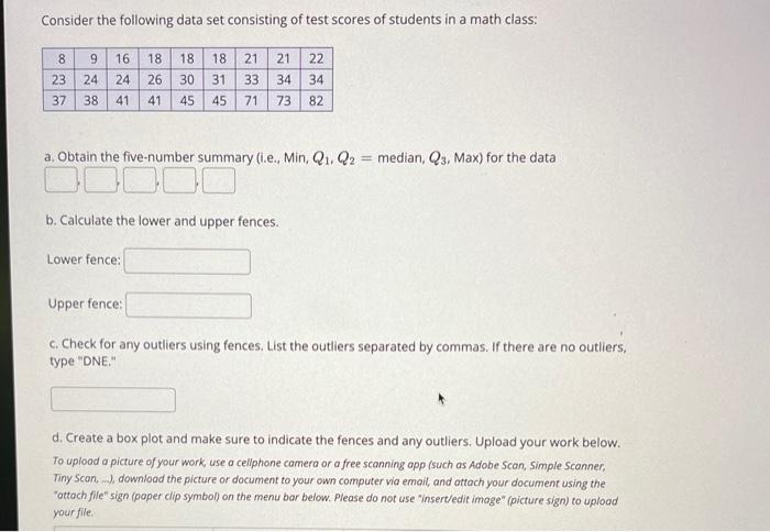 Solved Consider the following data set consisting of test | Chegg.com