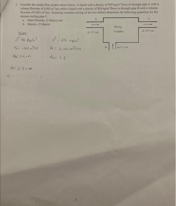 Solved 1. Consider the steady flow system shown below. A | Chegg.com