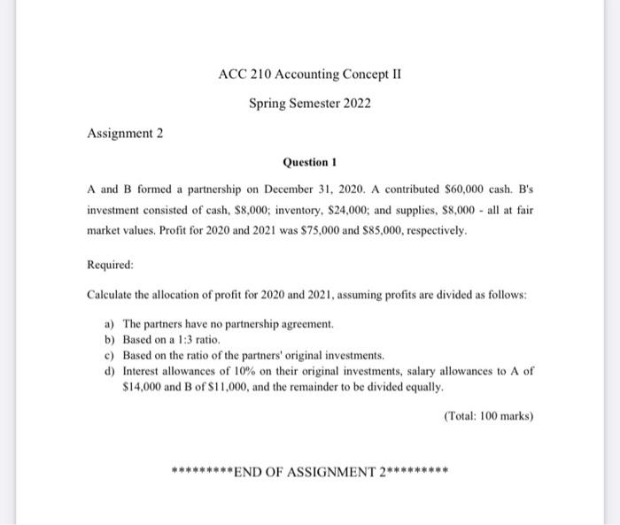 Solved ACC 210 Accounting Concept II Spring Semester 2022 | Chegg.com