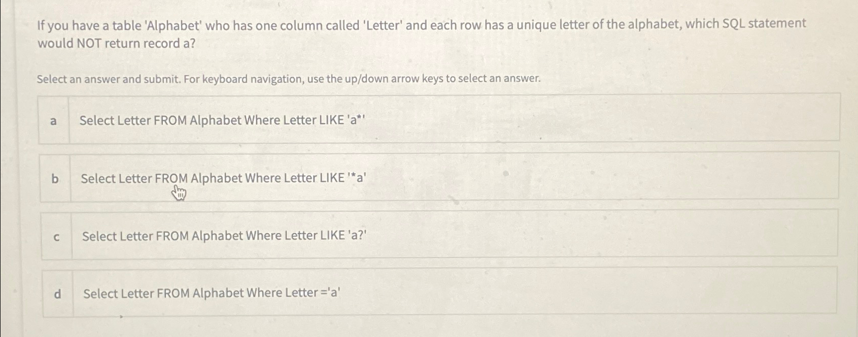Solved If you have a table 'Alphabet' who has one column | Chegg.com