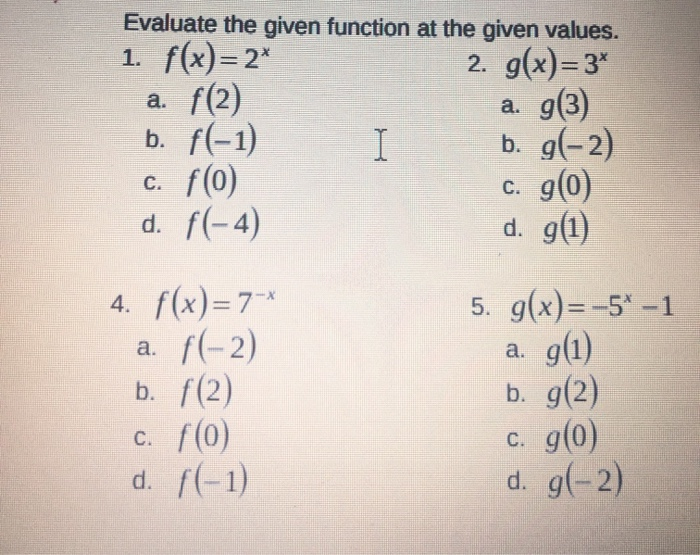 Evaluate The Given Function At The Given Values 1 Chegg 