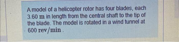 Solved A model of a helicopter rotor has four blades, each | Chegg.com