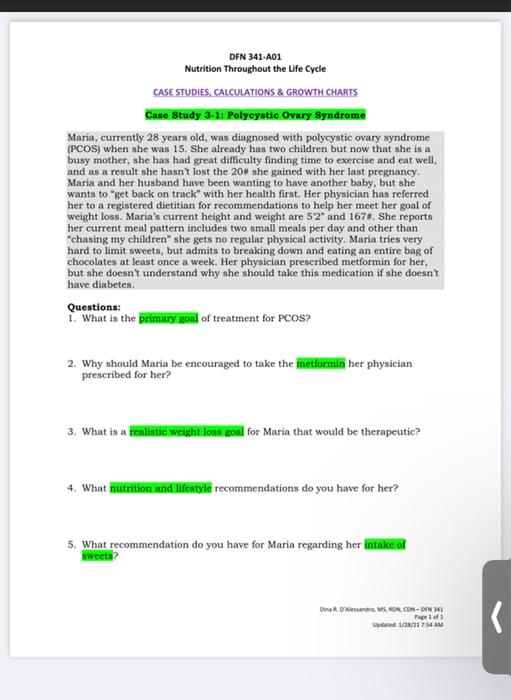 Solved DFN 341-A01 Nutrition Throughout the Life Cycle CASE | Chegg.com