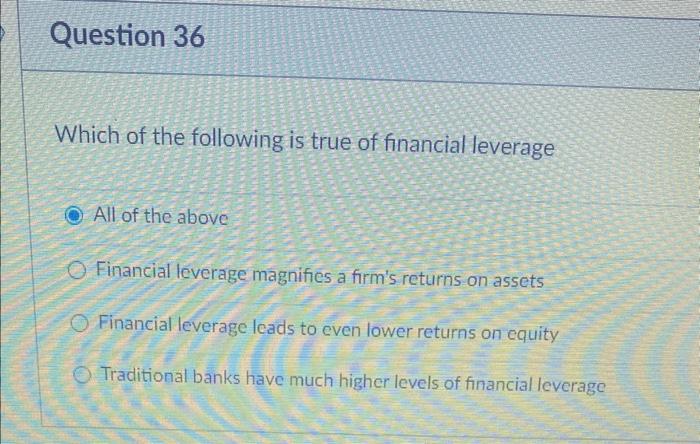 Solved Which Of The Following Is True Of Financial Leverage | Chegg.com