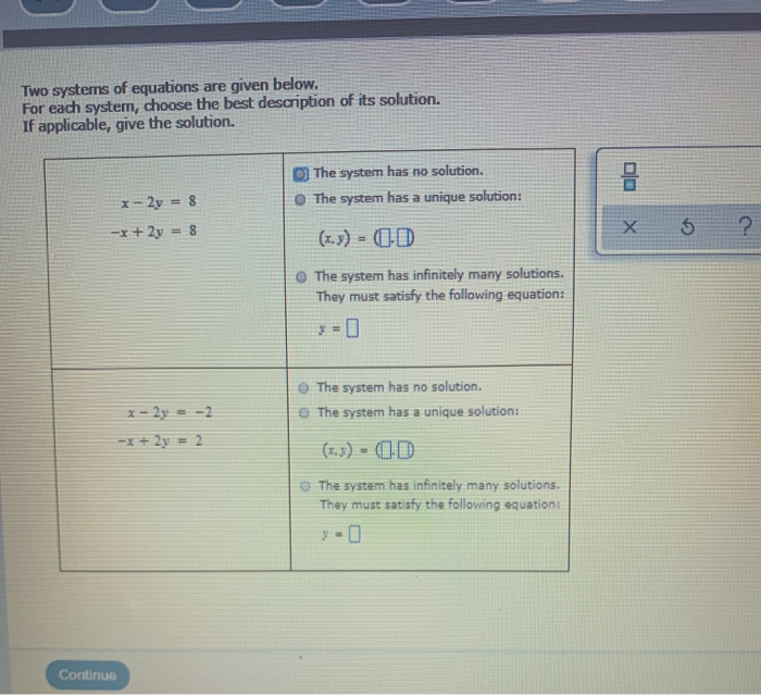 Solved Two Systems Of Equations Are Given Below. For Each | Chegg.com