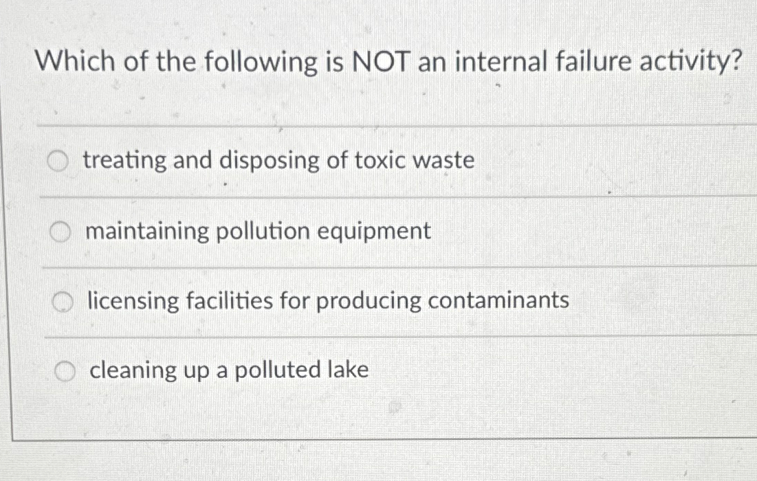 Solved Which of the following is NOT an internal failure | Chegg.com