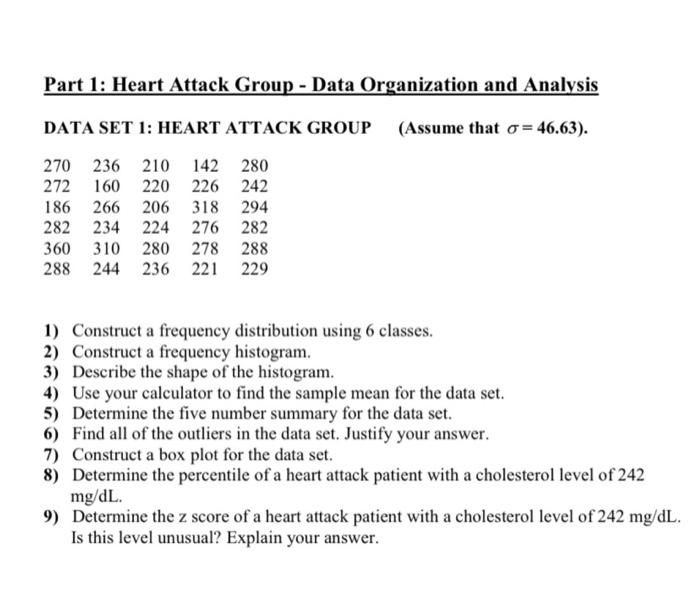 Solved Part 1: Heart Attack Group - Data Organization and | Chegg.com