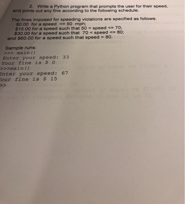 Solved 2. Write a Python program that prompts the user for | Chegg.com