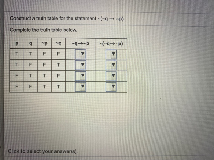 Solved Construct A Truth Table For The Statement --→-p). | Chegg.com