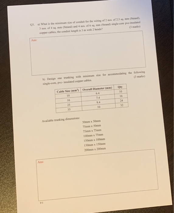 Solved Q3 A What Is The Minimum Size Of Conduit For The Chegg Com