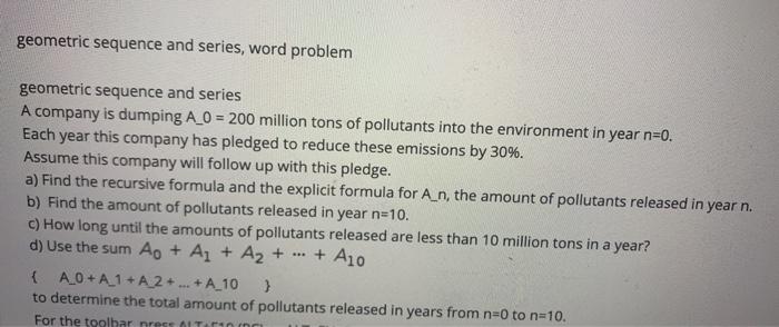Solved geometric sequence and series, word problem geometric | Chegg.com