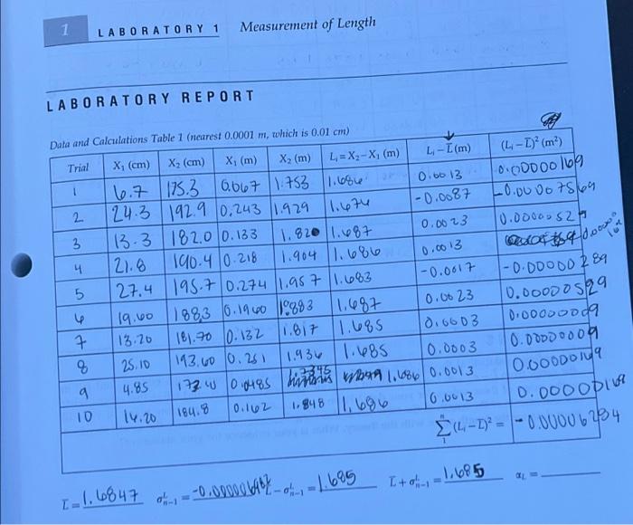 1 LABORATORY 1 Measurement of Length LABORATORY | Chegg.com
