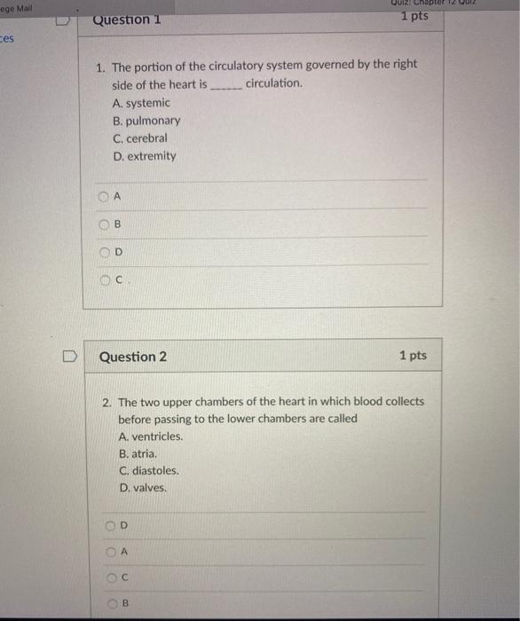 Quiz - The Circulatory System