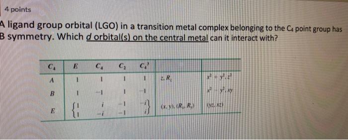 Solved 4 points A ligand group orbital (LGO) in a transition | Chegg.com