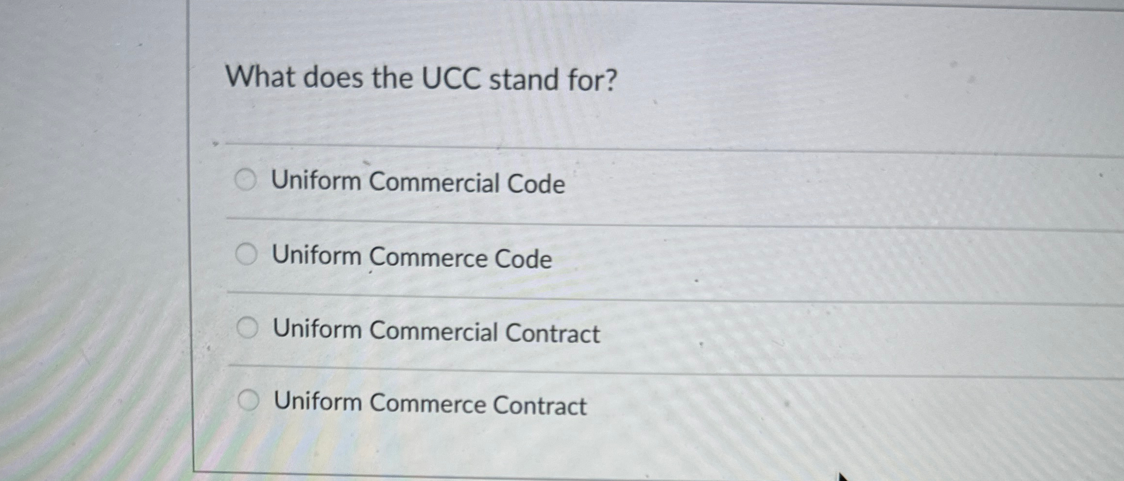 Solved What does the UCC stand for?Uniform Commercial