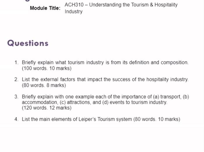 tourism and hospitality questions