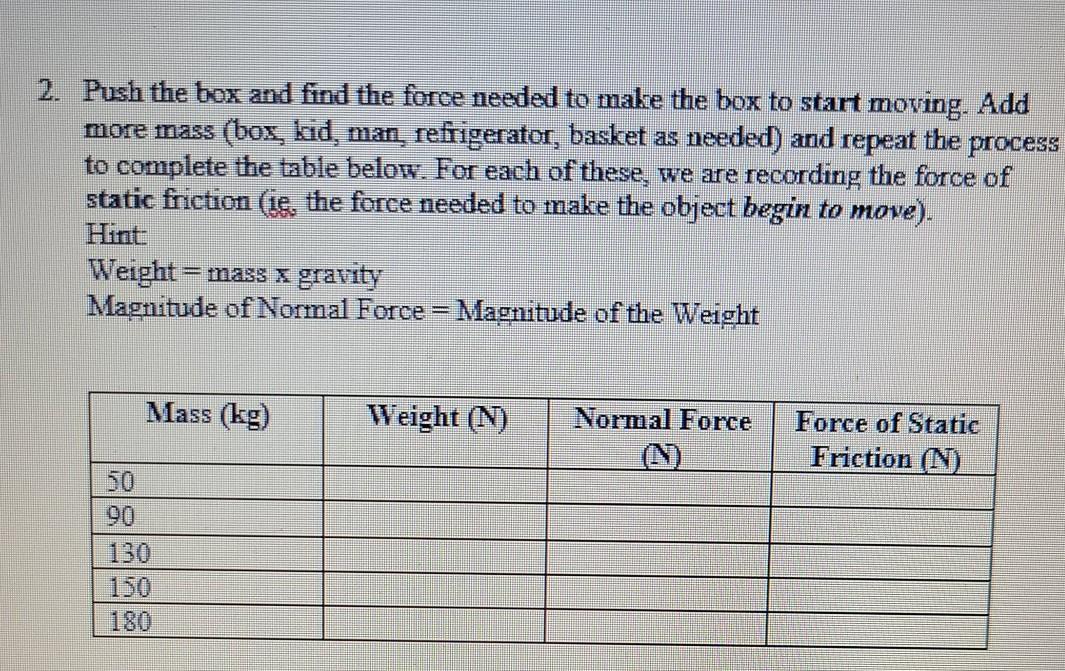 2. Push the box and find the force needed to make the | Chegg.com
